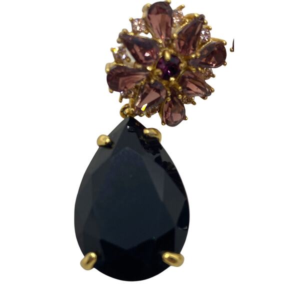 Luxury Design Fashion Jewelry Earrings Black And Rhinestones Statement Pear Drop - Picture 3 of 3